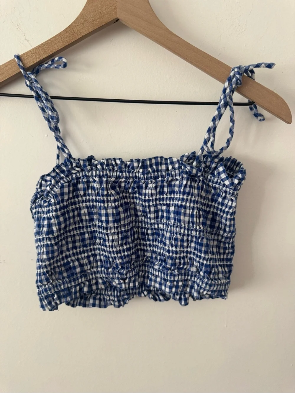 LOFT Blue and White Gingham Smocked Top Set
